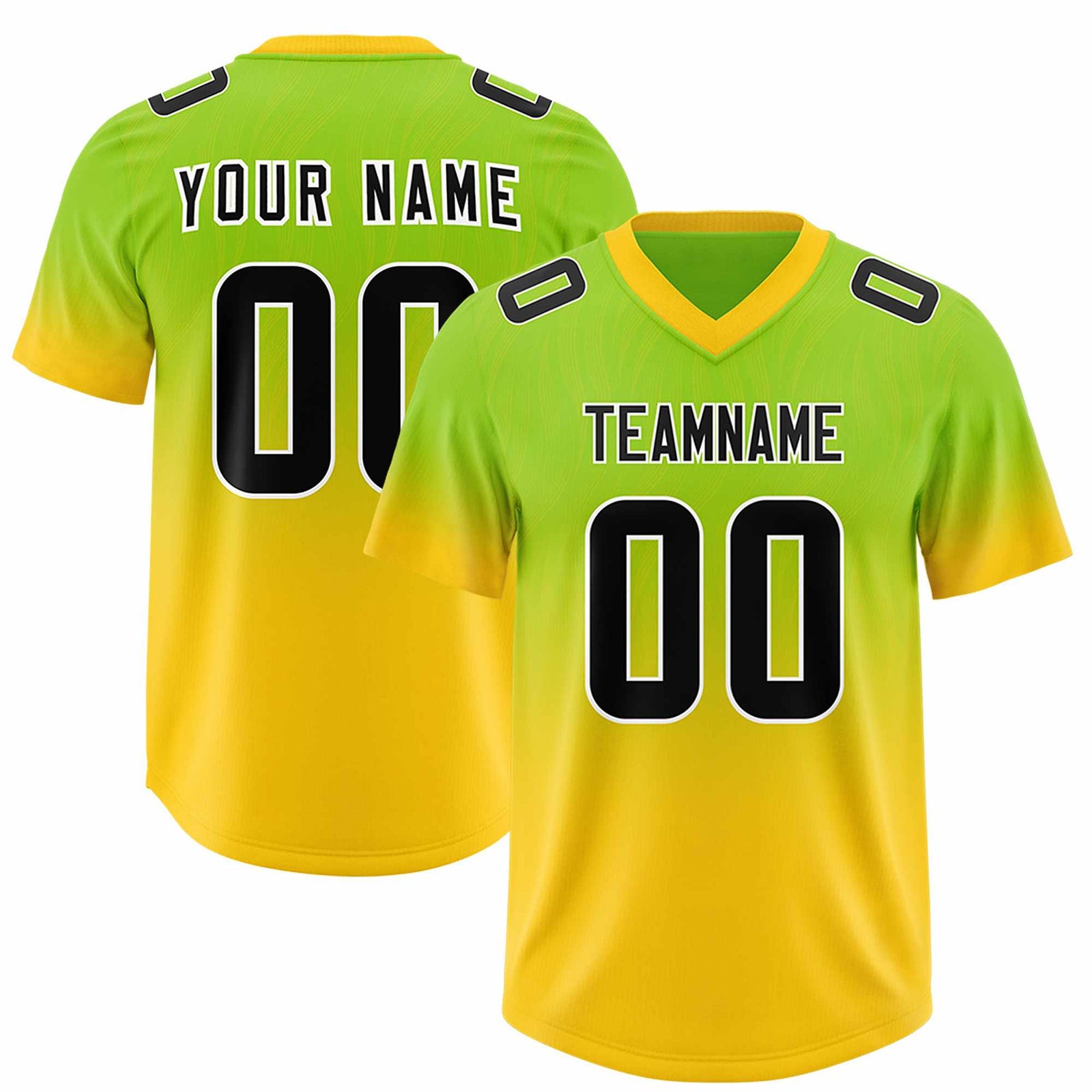 Custom Neon Green Gold Gradient Fashion Outdoor Authentic Football Jersey