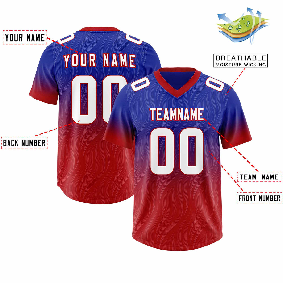 Custom Royal Red Gradient Fashion Outdoor Authentic Football Jersey