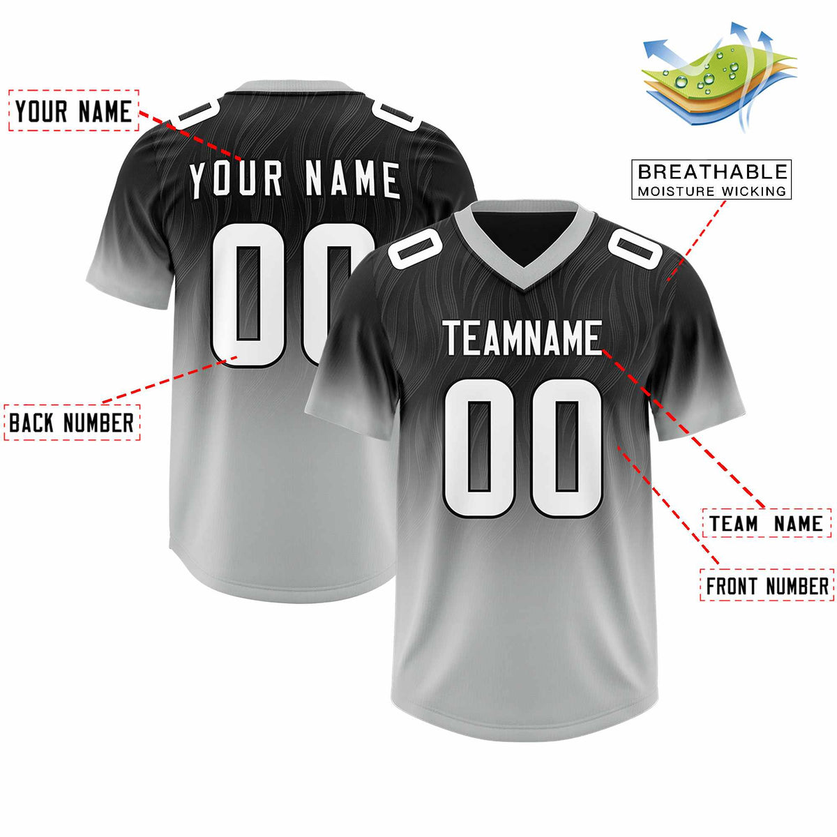 Custom Black Gray Gradient Fashion Outdoor Authentic Football Jersey