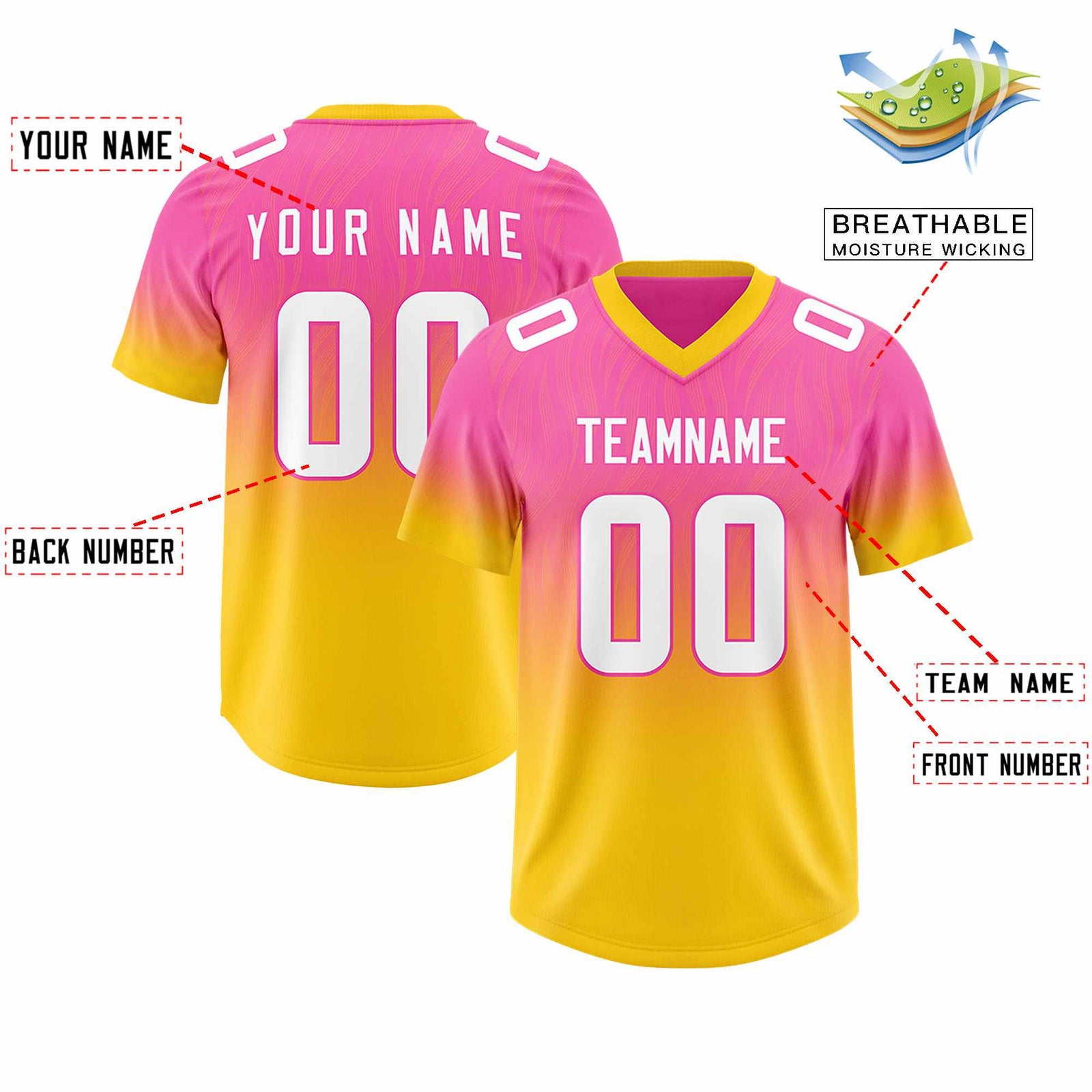 Custom Pink Gold Gradient Fashion Outdoor Authentic Football Jersey