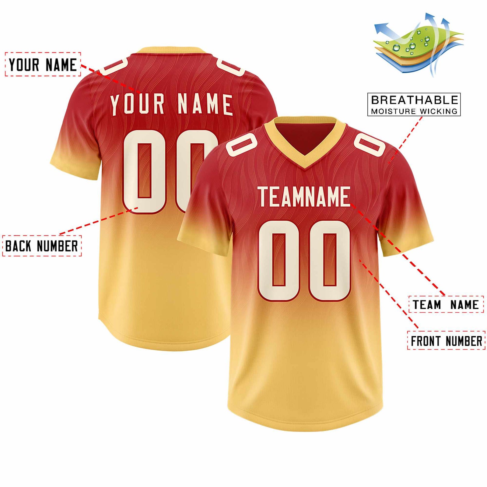 Custom Red Khaki Gradient Fashion Outdoor Authentic Football Jersey