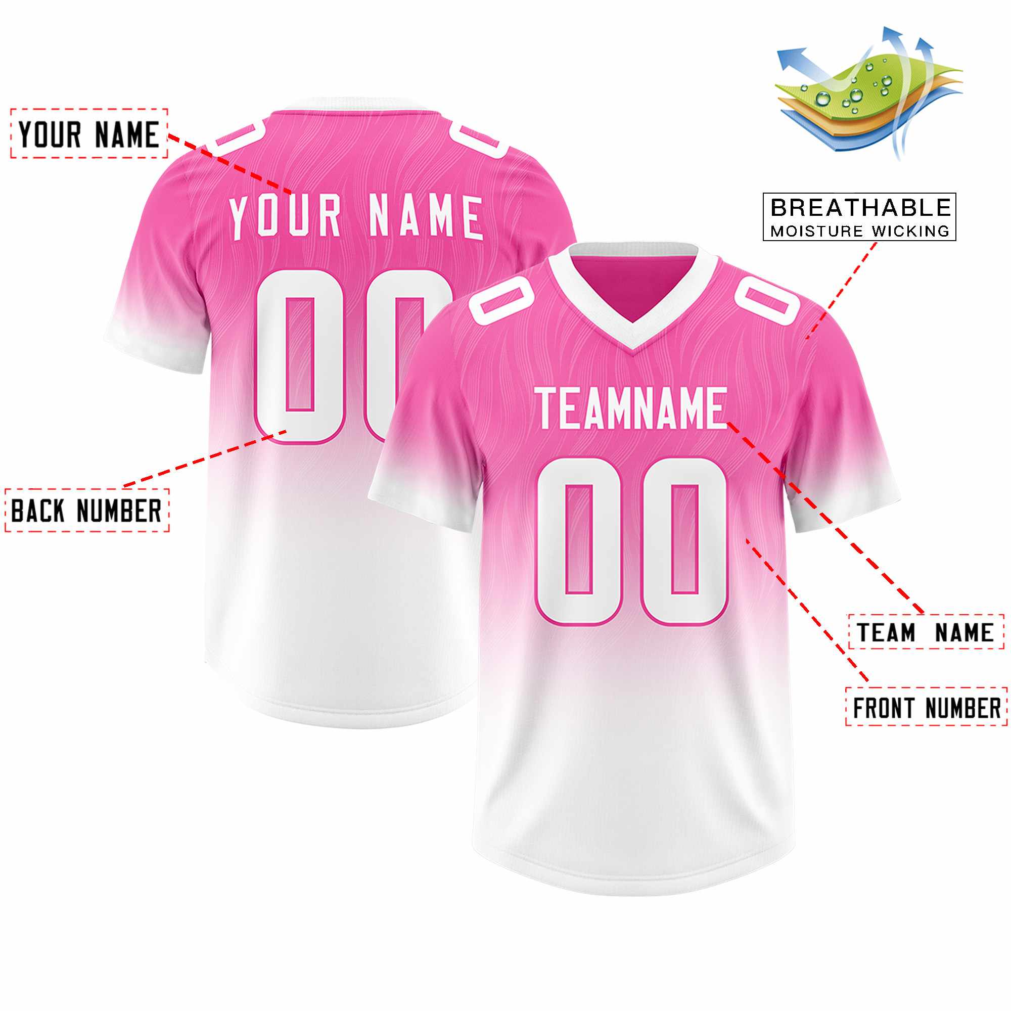 Custom Pink White Gradient Fashion Outdoor Authentic Football Jersey