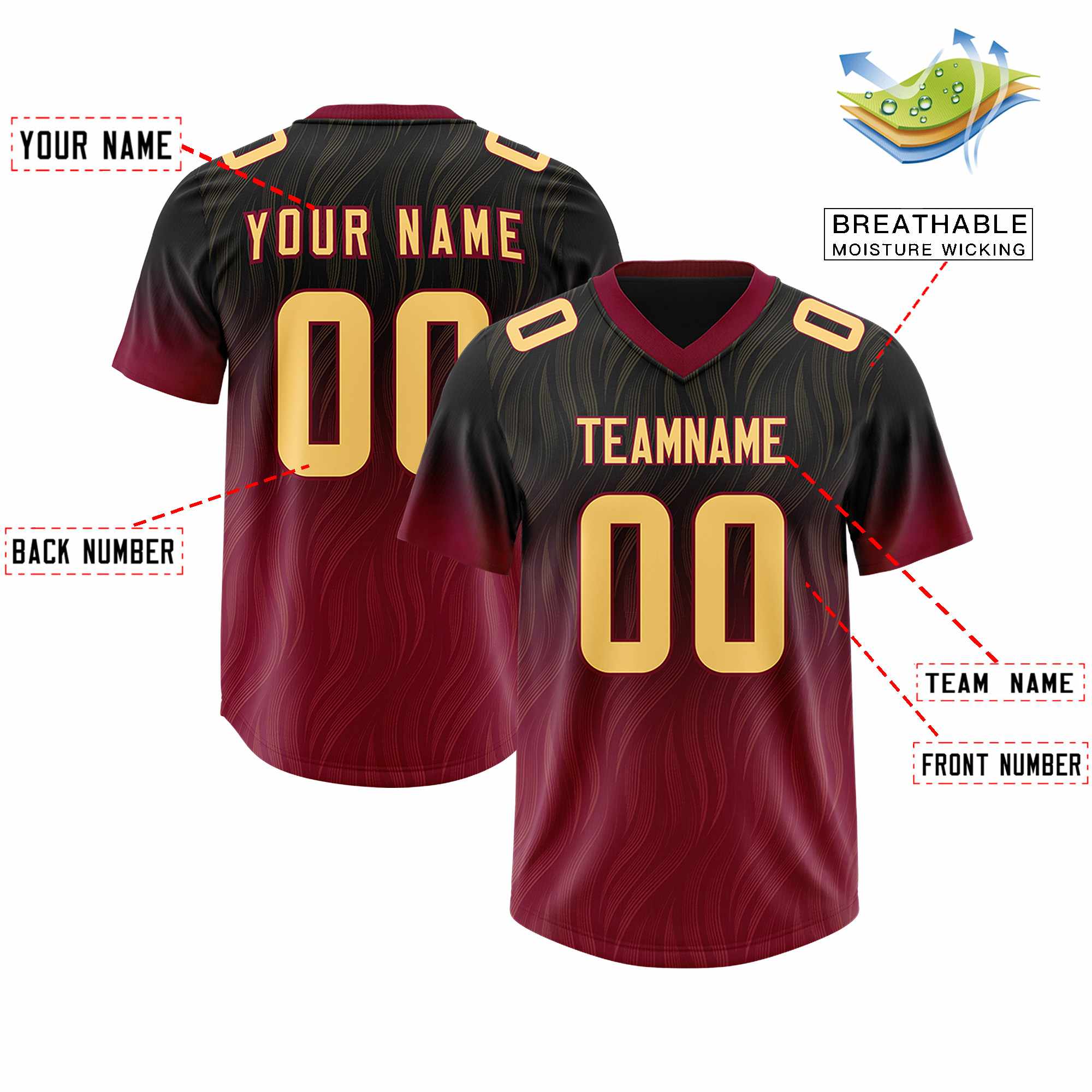Custom Black Cardinal Gradient Fashion Outdoor Authentic Football Jersey