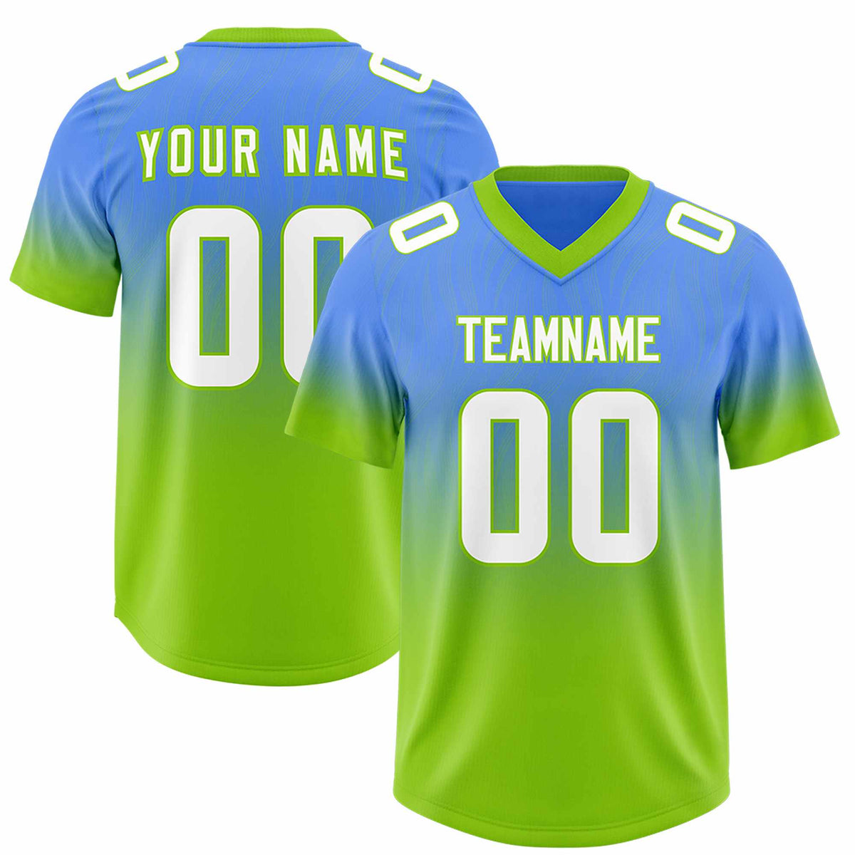 Custom Powder Blue Neon Green Gradient Fashion Outdoor Authentic Football Jersey