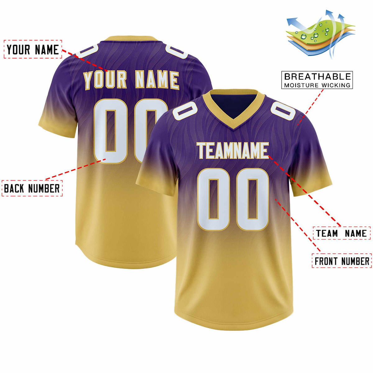 Custom Purple Old Gold Gradient Fashion Outdoor Authentic Football Jersey
