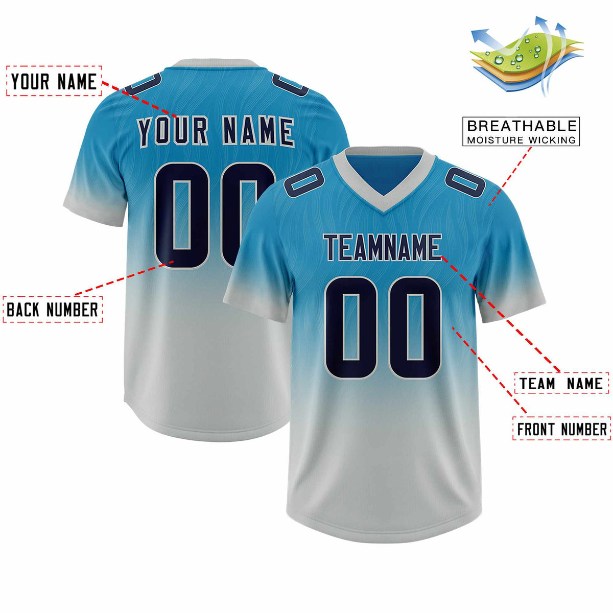Custom Panther Blue Gray Gradient Fashion Outdoor Authentic Football Jersey