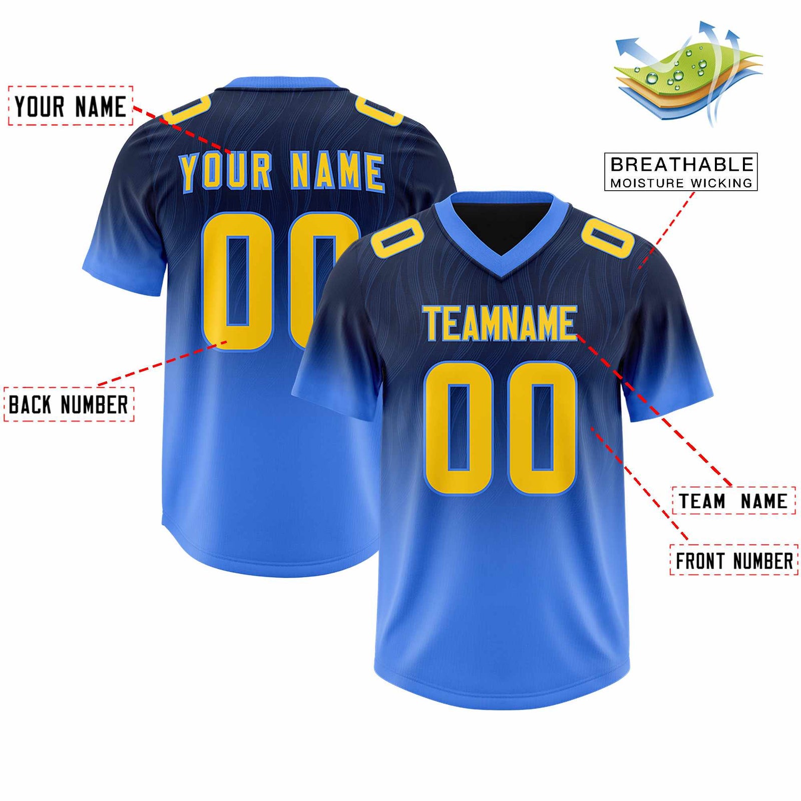 Custom Navy Powder Blue Gradient Fashion Outdoor Authentic Football Jersey