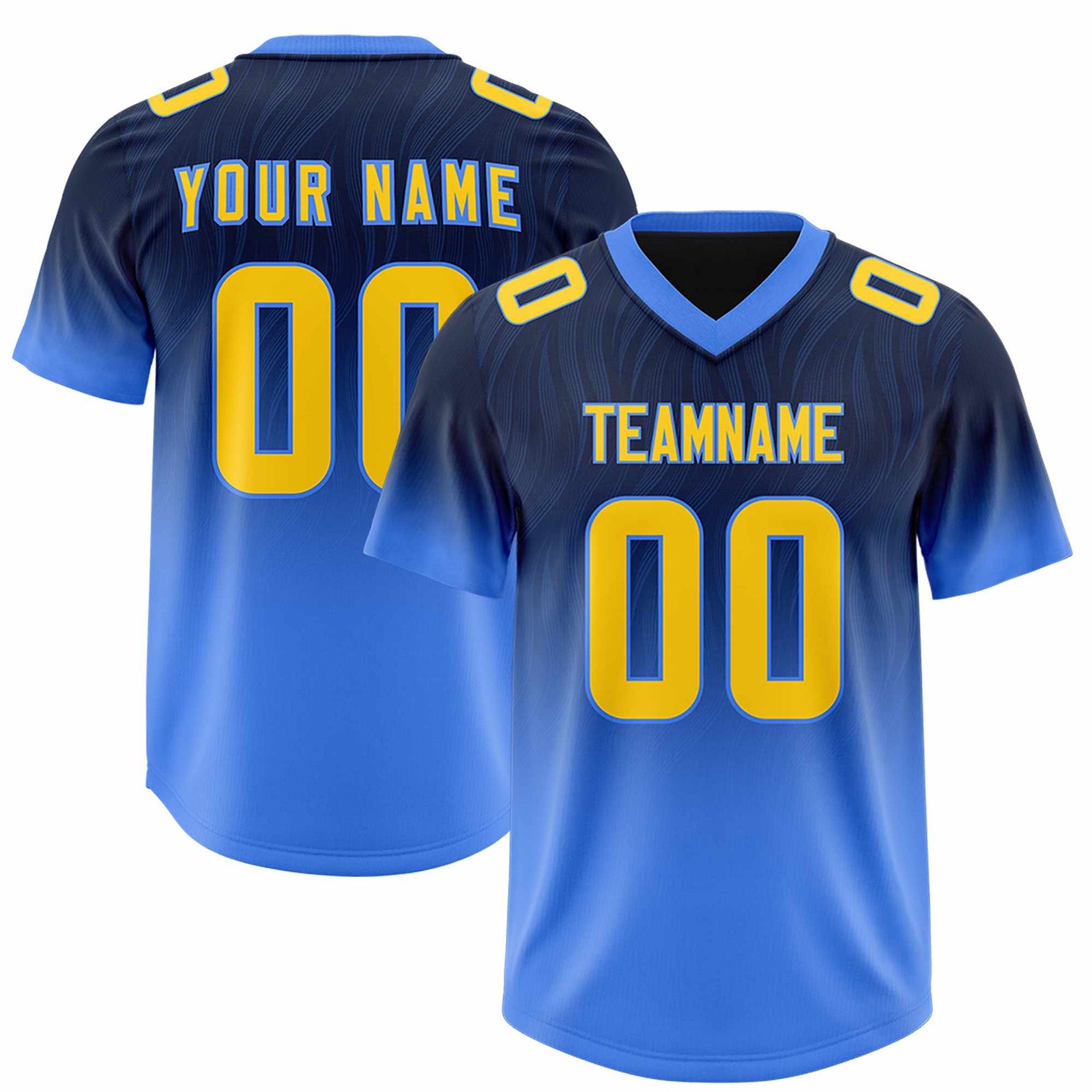 Custom Navy Powder Blue Gradient Fashion Outdoor Authentic Football Jersey