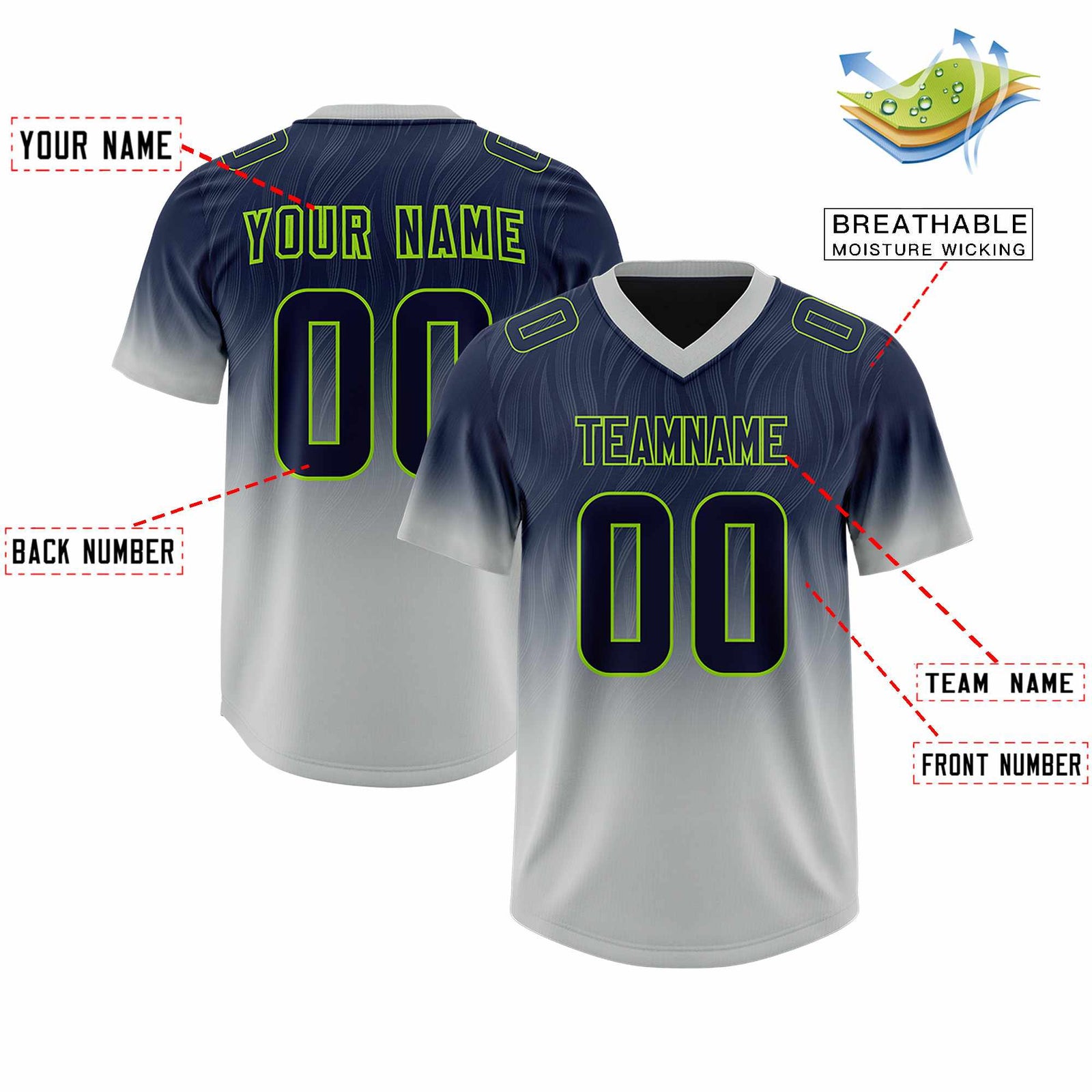 Custom Navy Gray Gradient Fashion Outdoor Authentic Football Jersey