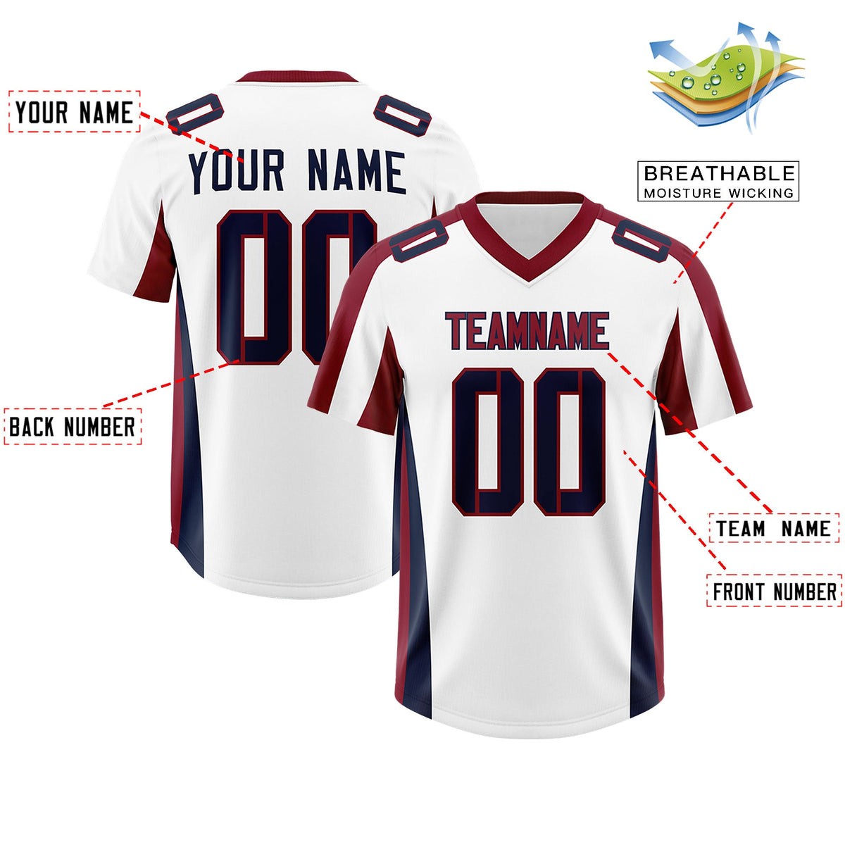 Custom White Crimson Side Stripe Pattern Authentic Football Jersey