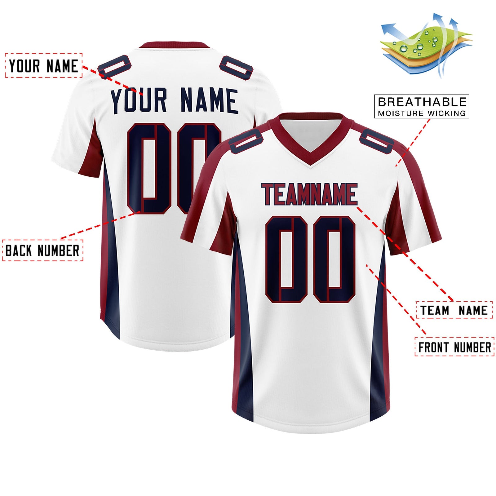 Custom White Crimson Side Stripe Pattern Authentic Football Jersey