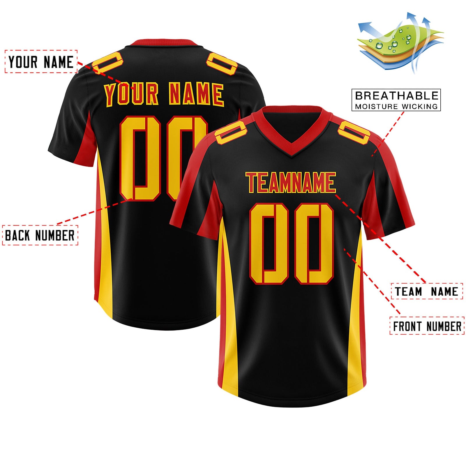 Custom Black Red Side Stripe Pattern Authentic Football Jersey