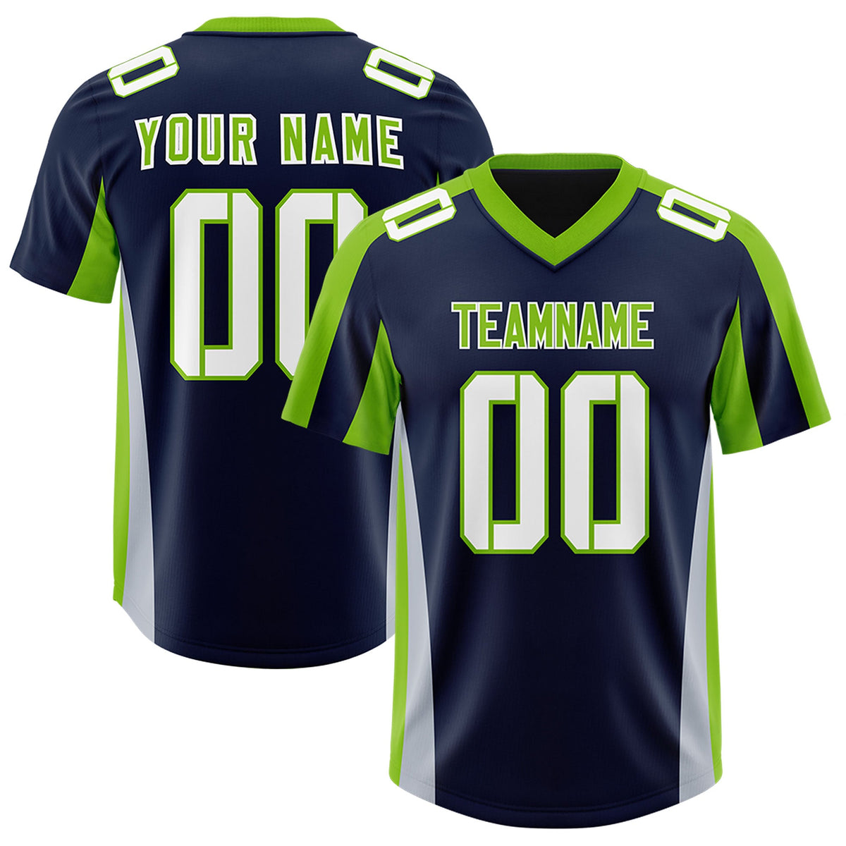 Custom Navy Neon Green Side Stripe Pattern Authentic Football Jersey