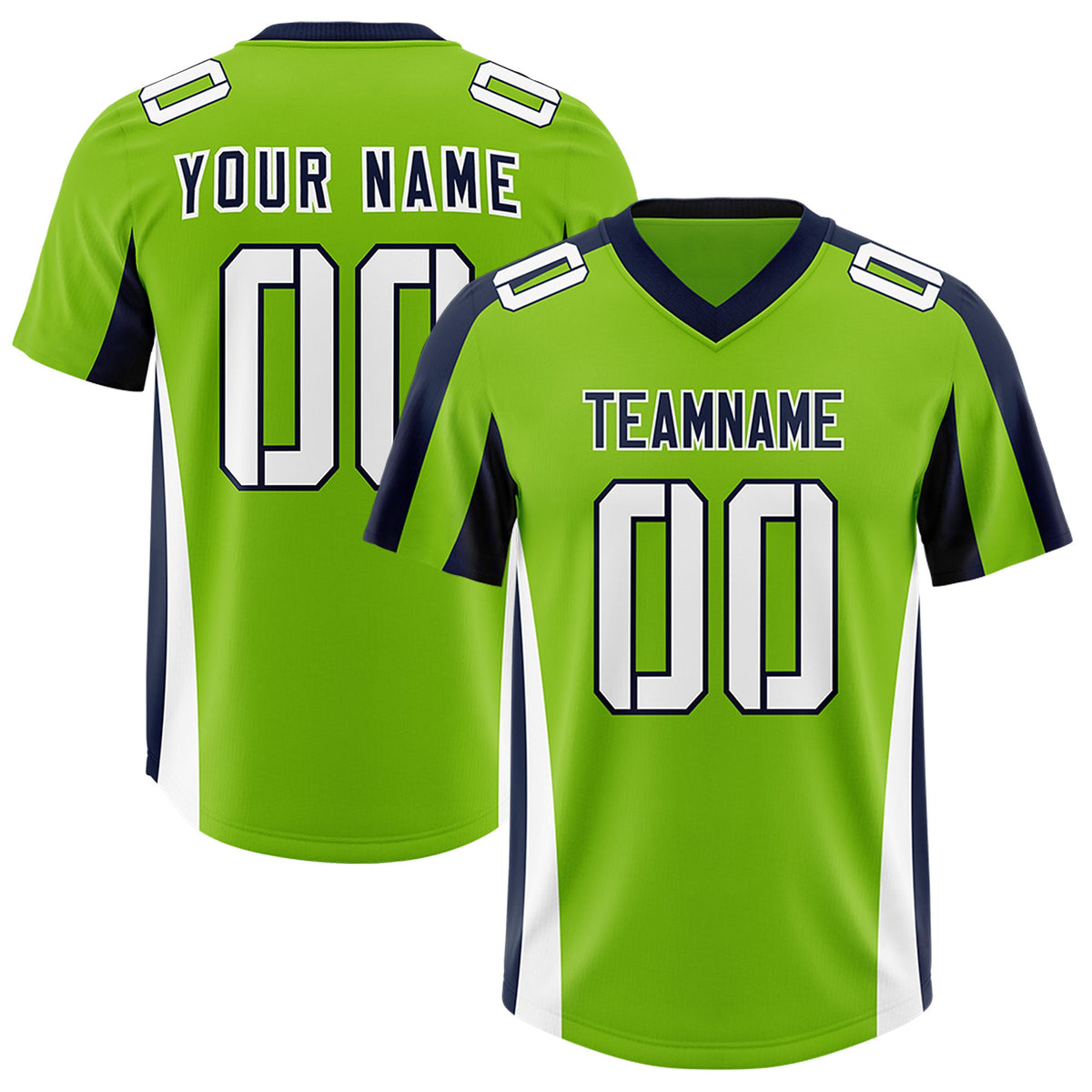 Custom Neon Green Navy Side Stripe Pattern Authentic Football Jersey
