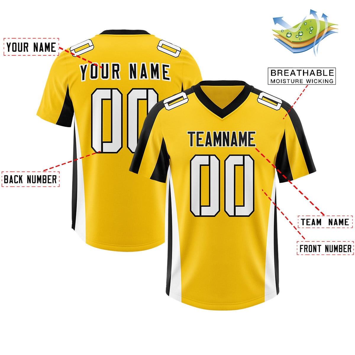 Custom Gold Black Side Stripe Pattern Authentic Football Jersey