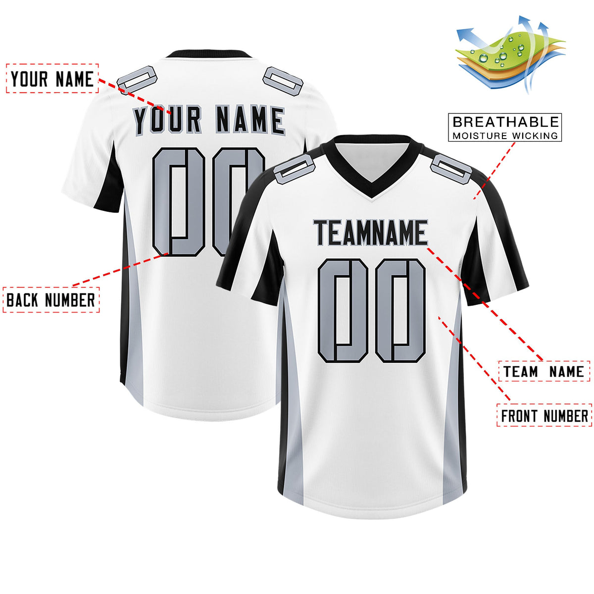 Custom White Black Side Stripe Pattern Authentic Football Jersey