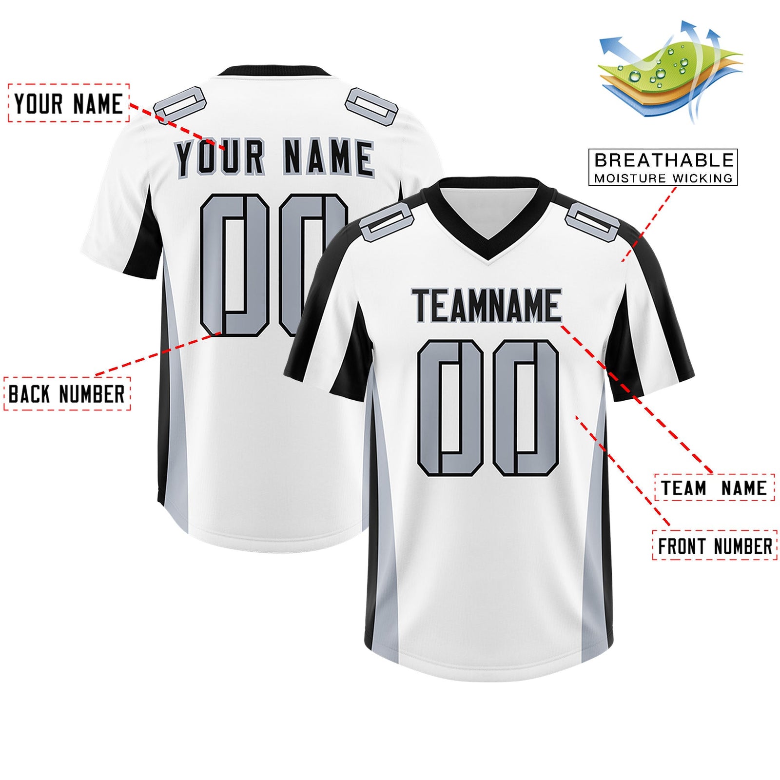 Custom White Black Side Stripe Pattern Authentic Football Jersey