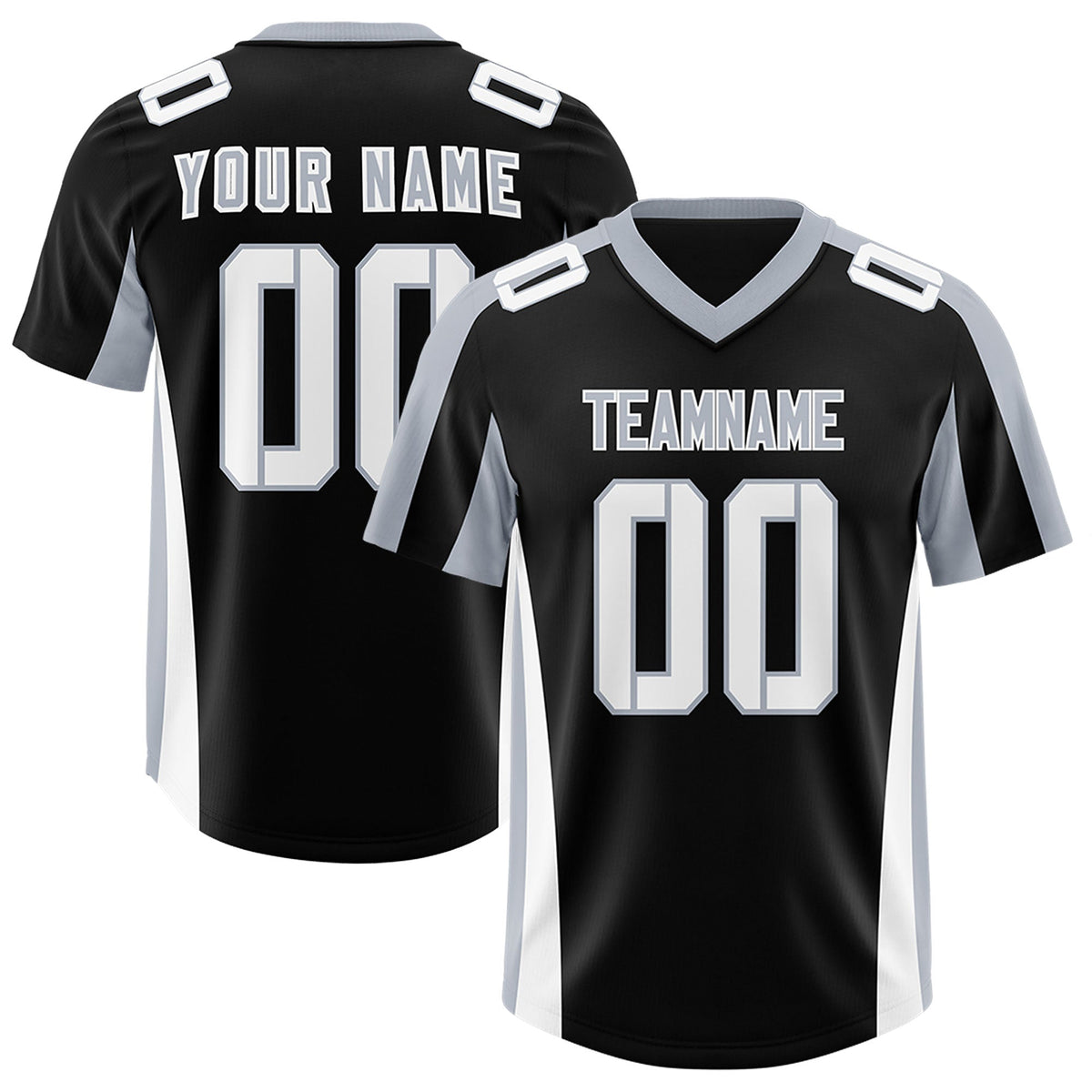Custom Black Silver Side Stripe Pattern Authentic Football Jersey