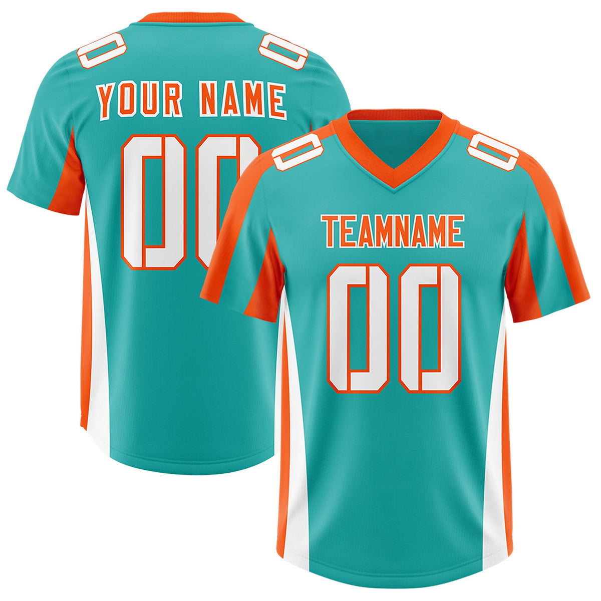 Custom Aqua Orange Side Stripe Pattern Authentic Football Jersey