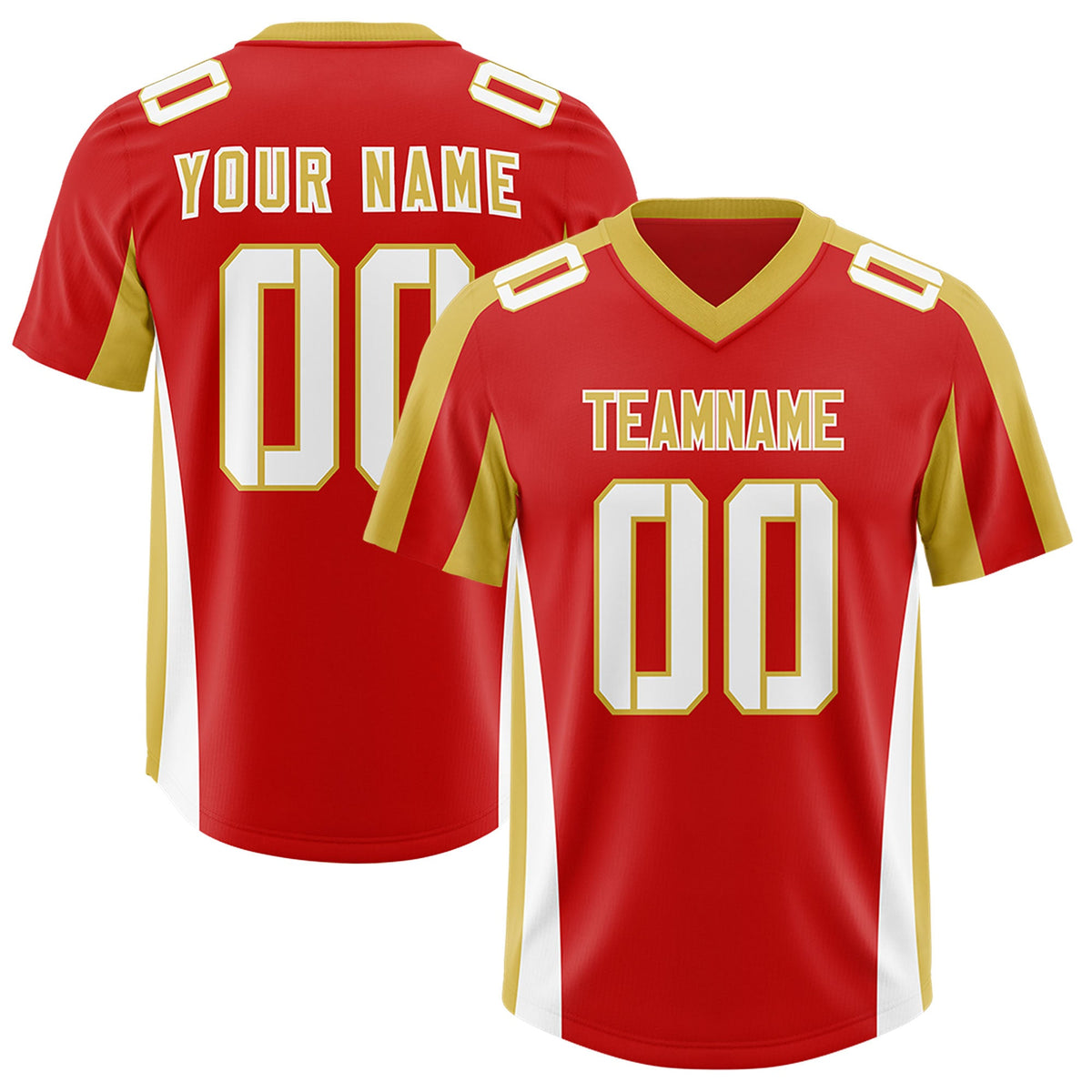 Custom Red Old Gold Side Stripe Pattern Authentic Football Jersey