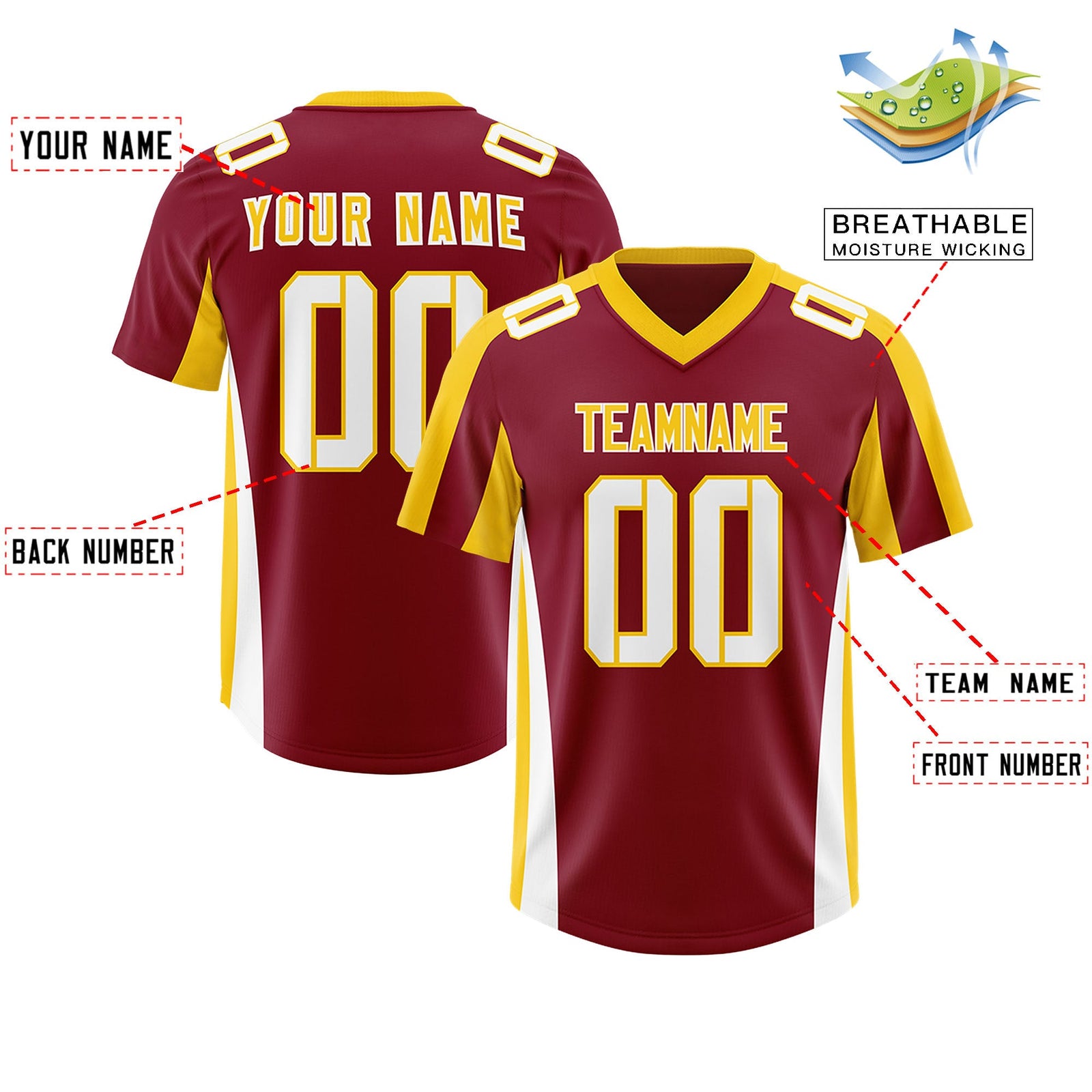 Custom Crimson Gold Side Stripe Pattern Authentic Football Jersey