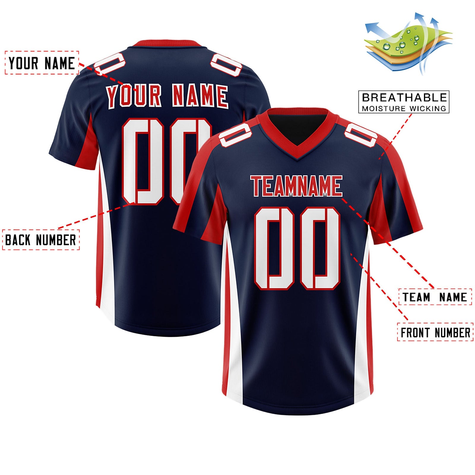 Custom Navy Red Side Stripe Pattern Authentic Football Jersey