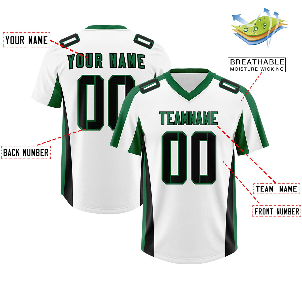 Custom White Kelly Green Side Stripe Pattern Authentic Football Jersey
