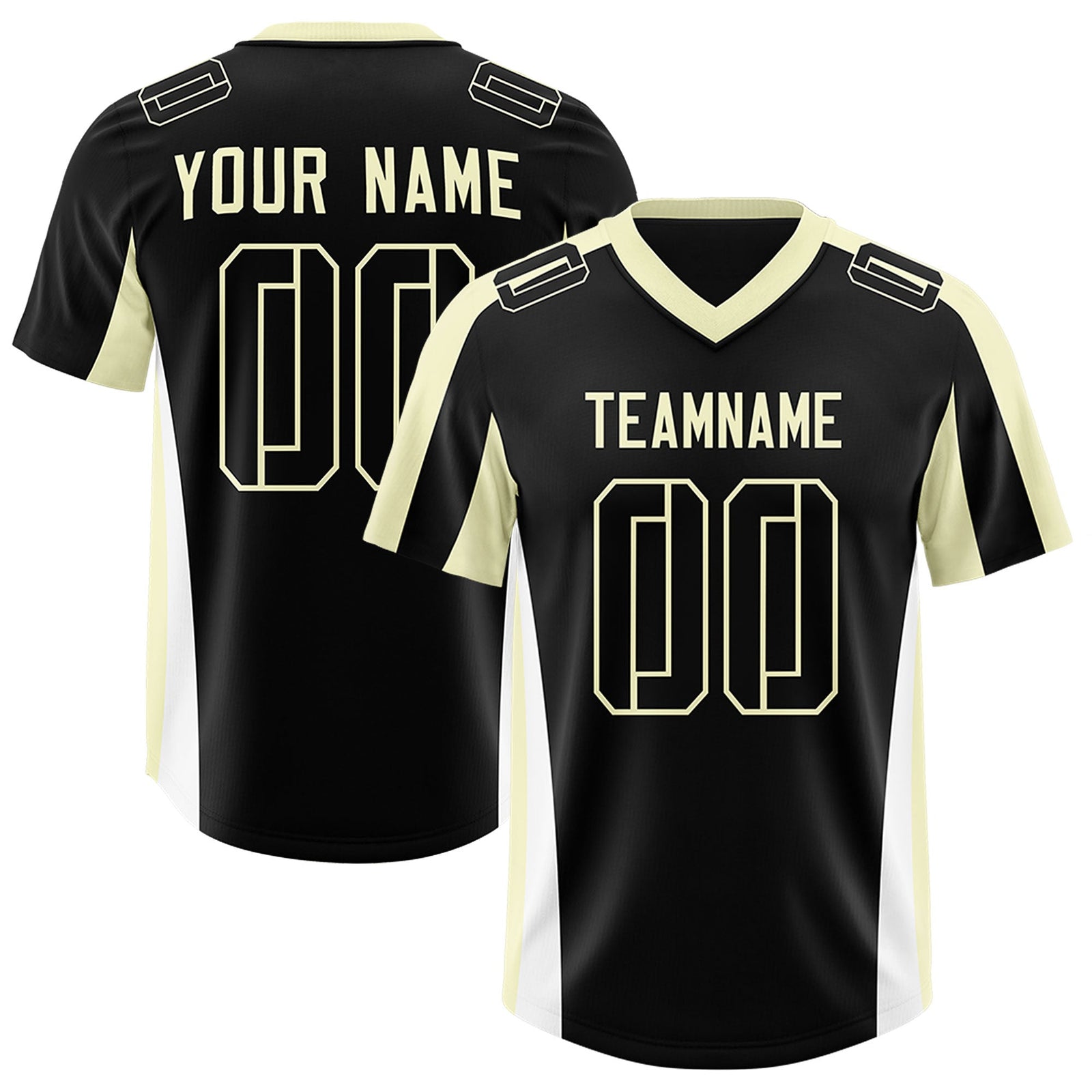 Custom Black Cream Side Stripe Pattern Authentic Football Jersey