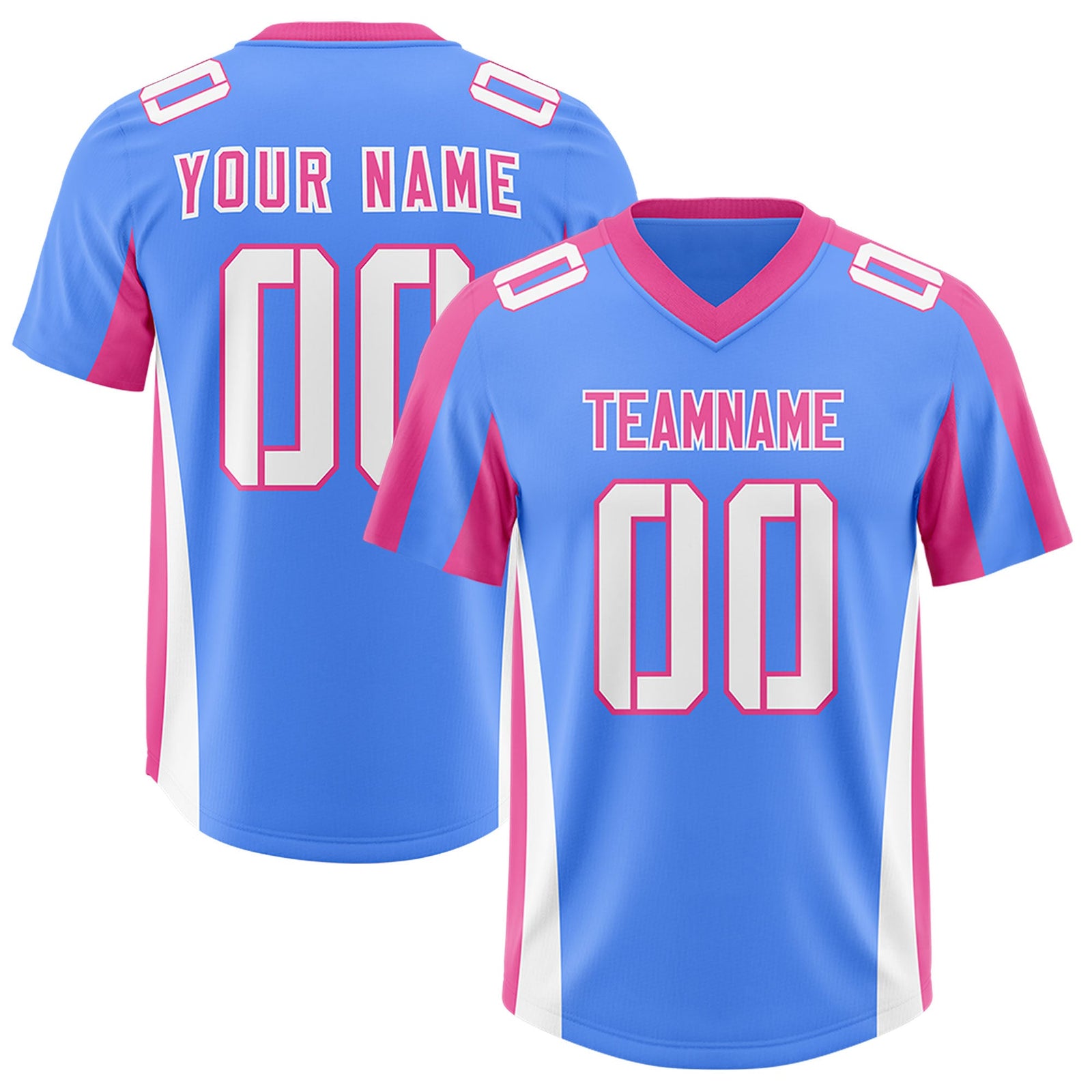 Custom Powder Blue Pink Side Stripe Pattern Authentic Football Jersey