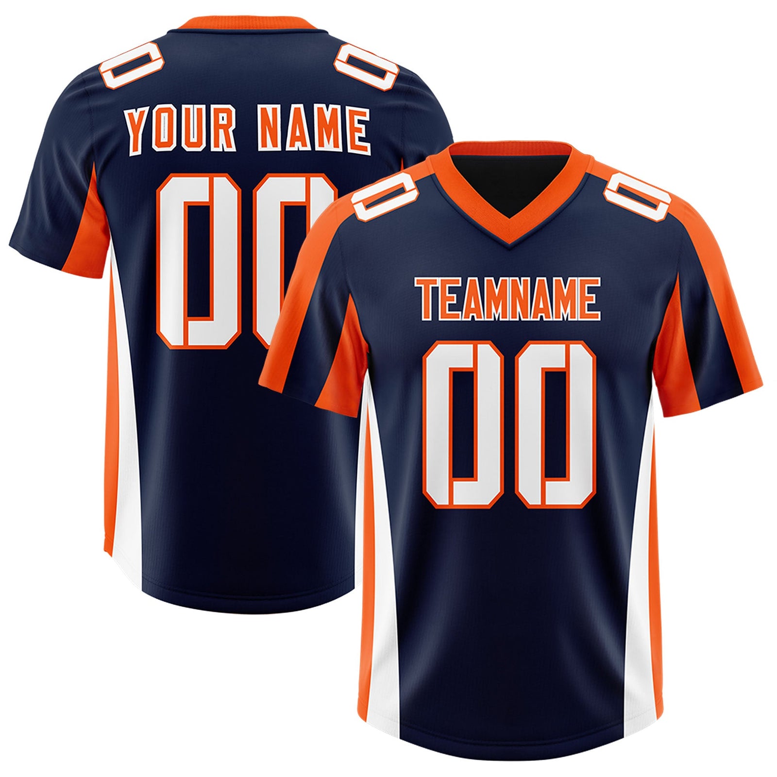 Custom Navy Orange Side Stripe Pattern Authentic Football Jersey