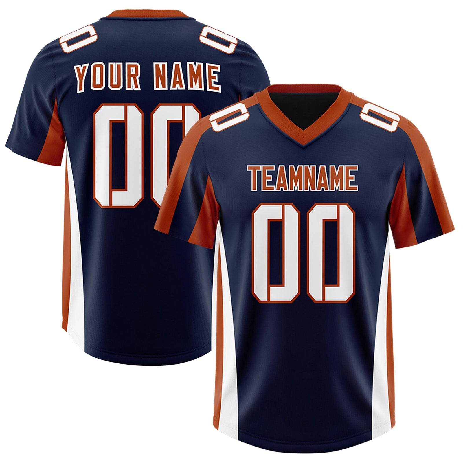 Custom Navy Texas Orange Side Stripe Pattern Authentic Football Jersey