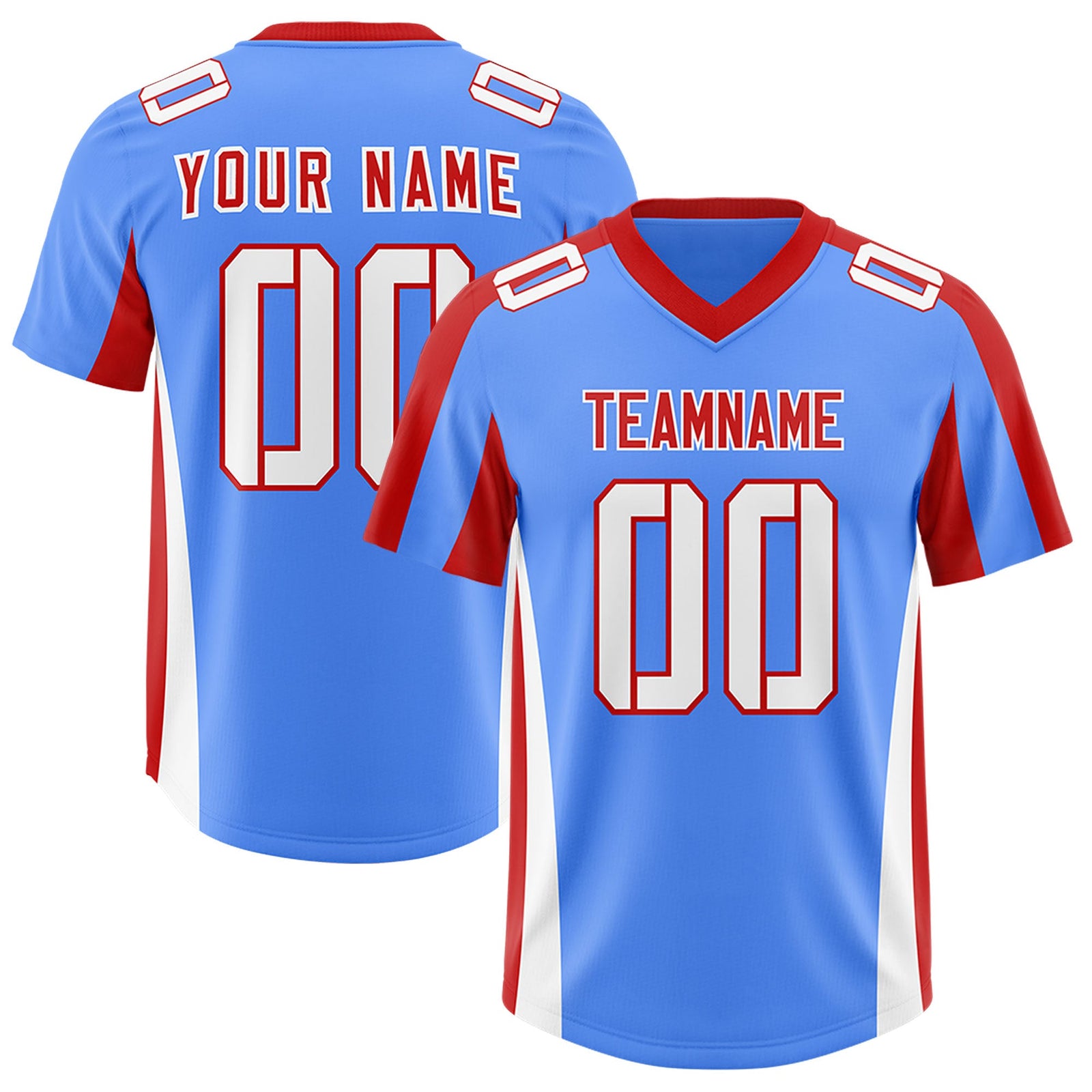 Custom Powder Blue Red Side Stripe Pattern Authentic Football Jersey