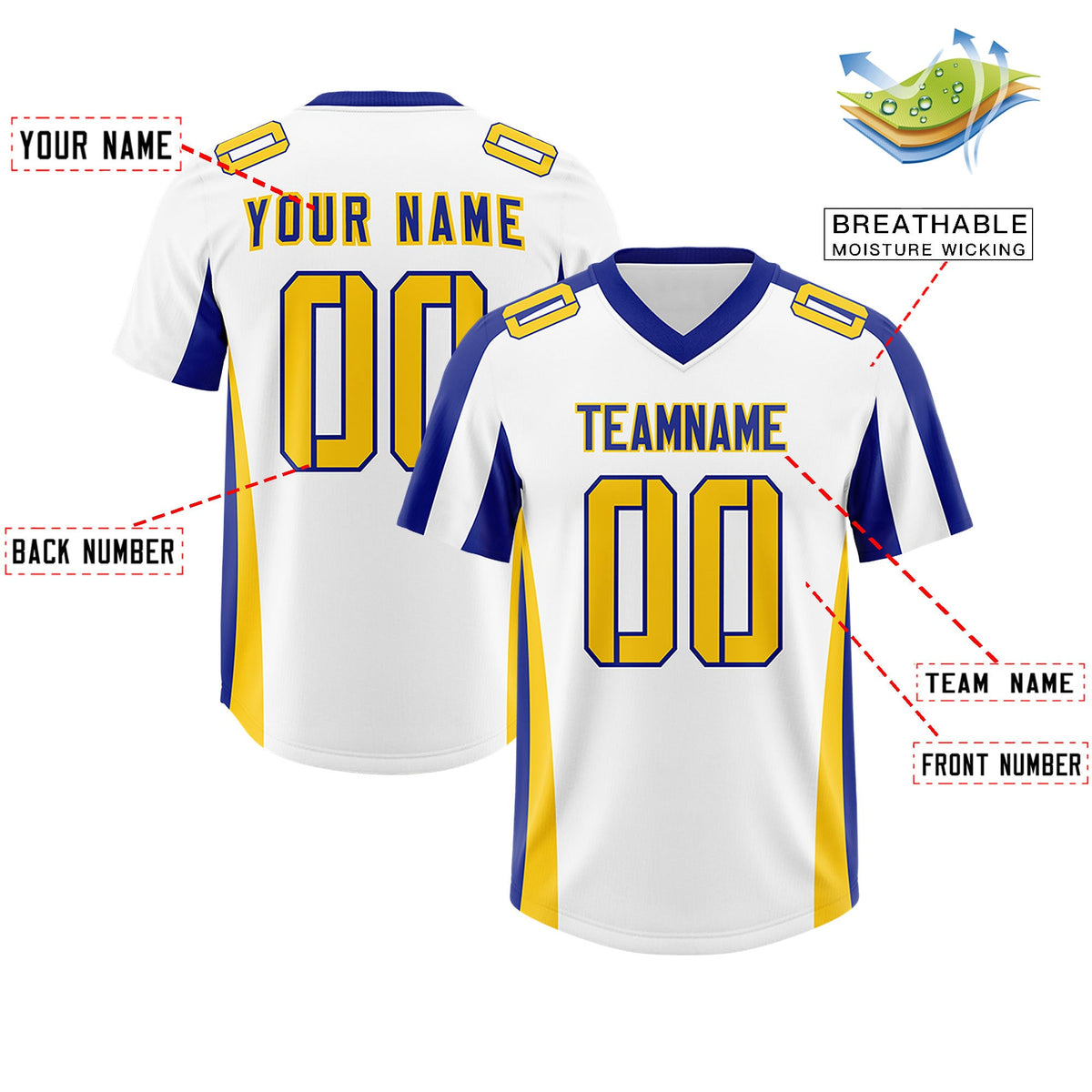 Custom White Royal Side Stripe Pattern Authentic Football Jersey