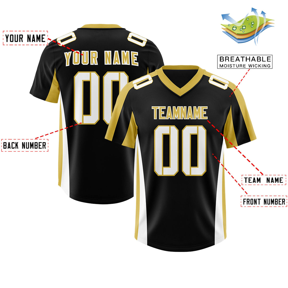 Custom Black Old Gold Side Stripe Pattern Authentic Football Jersey
