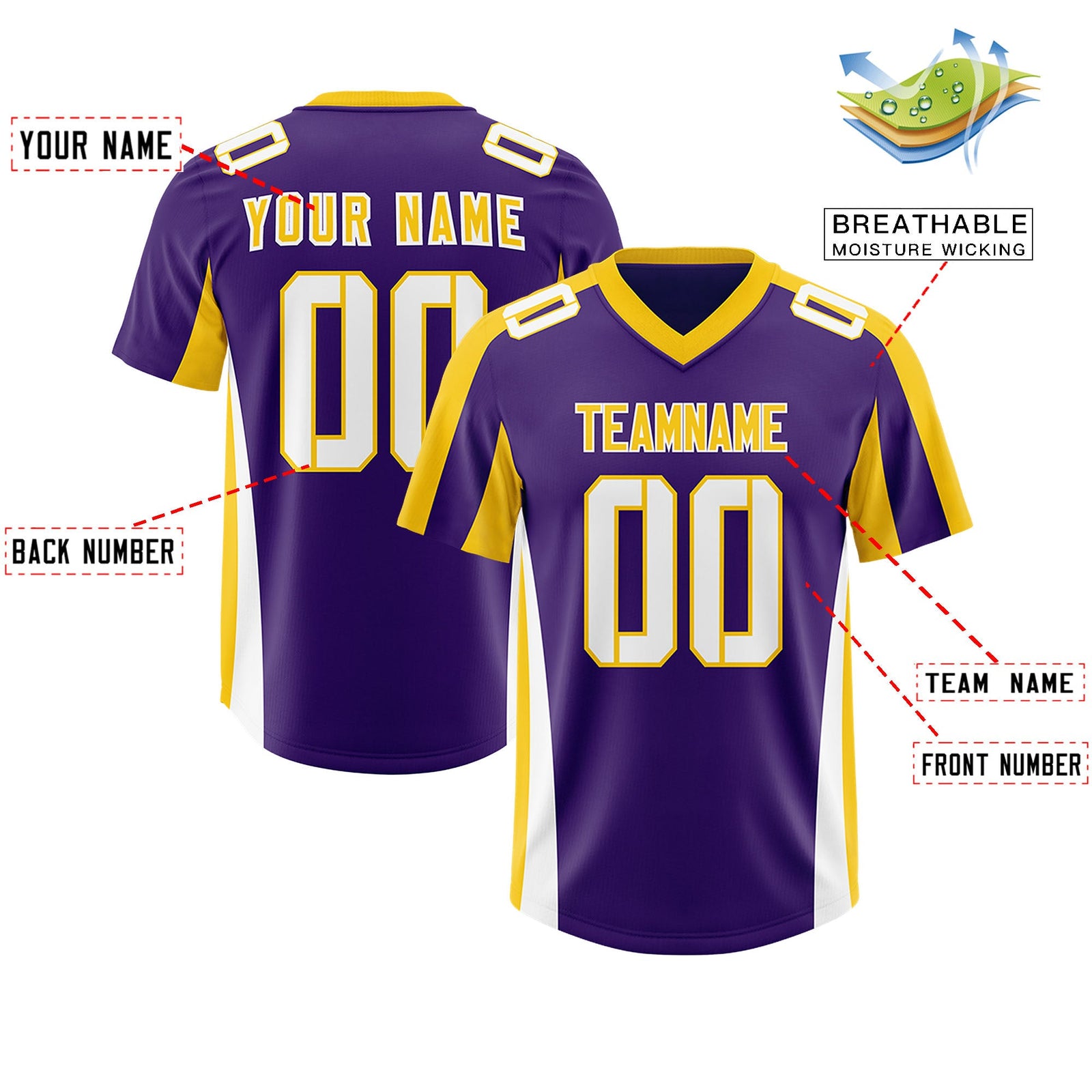 Custom Purple Gold Side Stripe Pattern Authentic Football Jersey