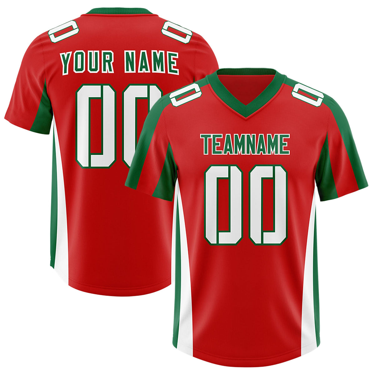 Custom Red Kelly Green Side Stripe Pattern Authentic Football Jersey