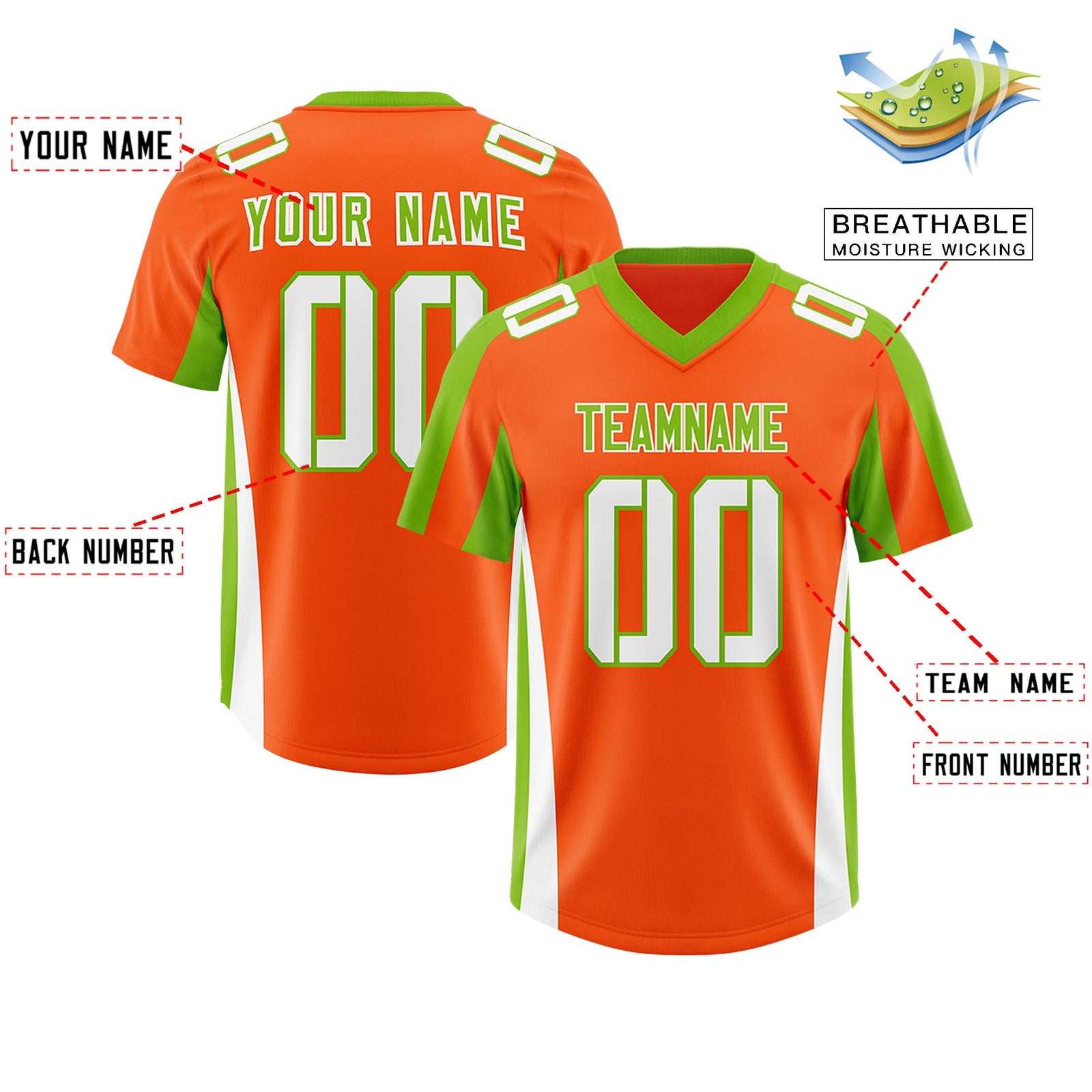 Custom Orange Neon Green Side Stripe Pattern Authentic Football Jersey