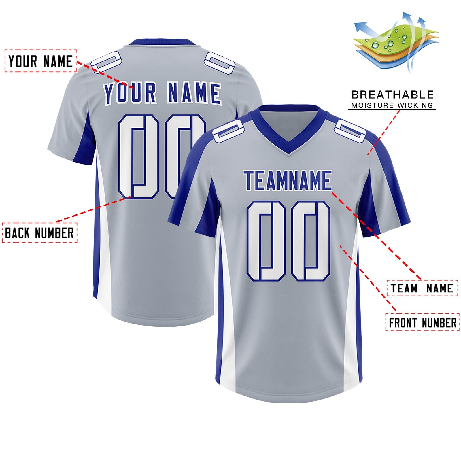 Custom Silver Royal Side Stripe Pattern Authentic Football Jersey