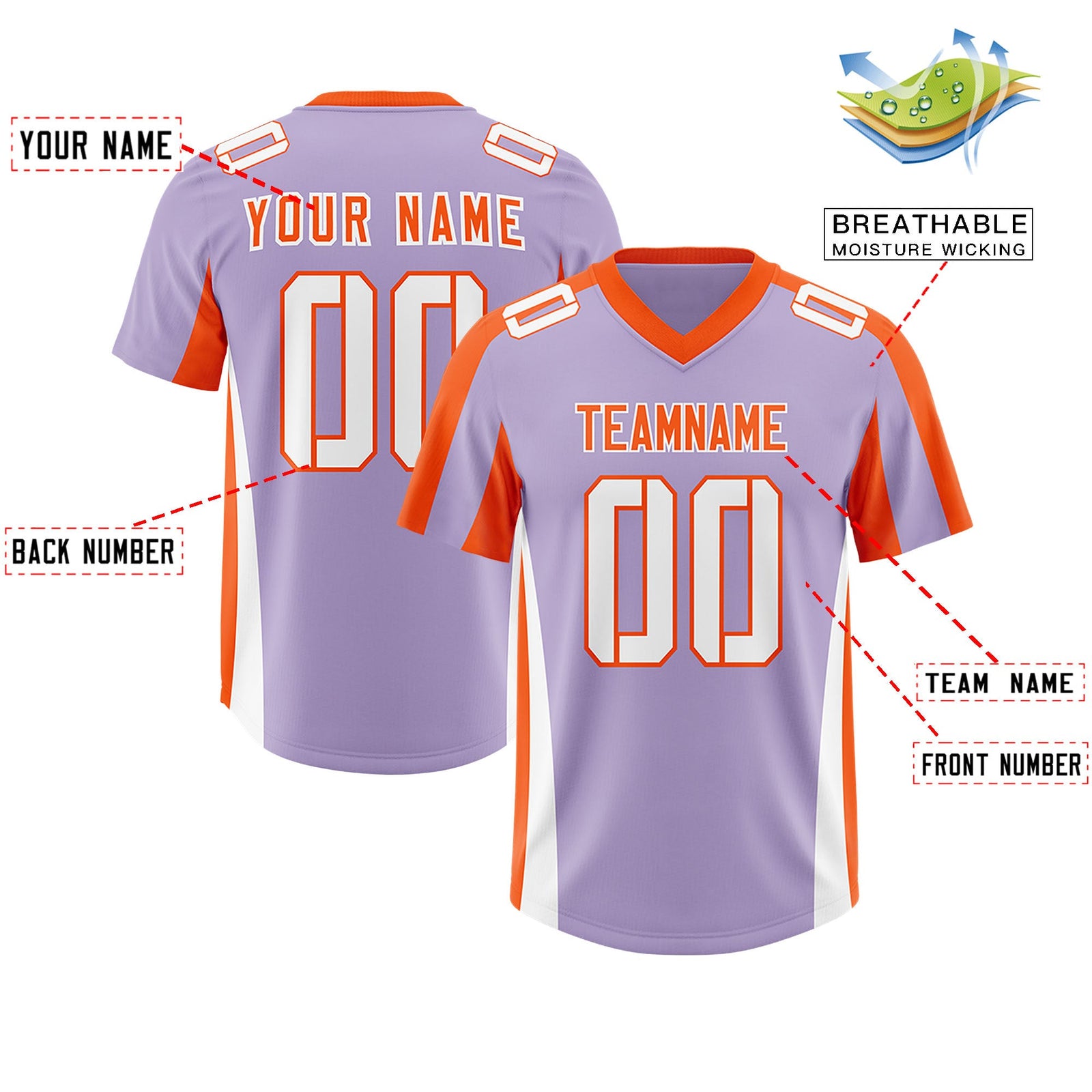 Custom Light Purple Orange Side Stripe Pattern Authentic Football Jersey