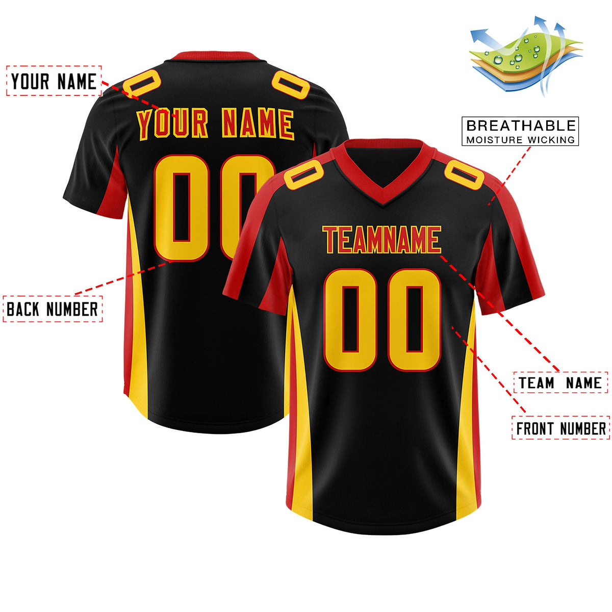 Custom Black Red Side Stripe Pattern Authentic Football Jersey
