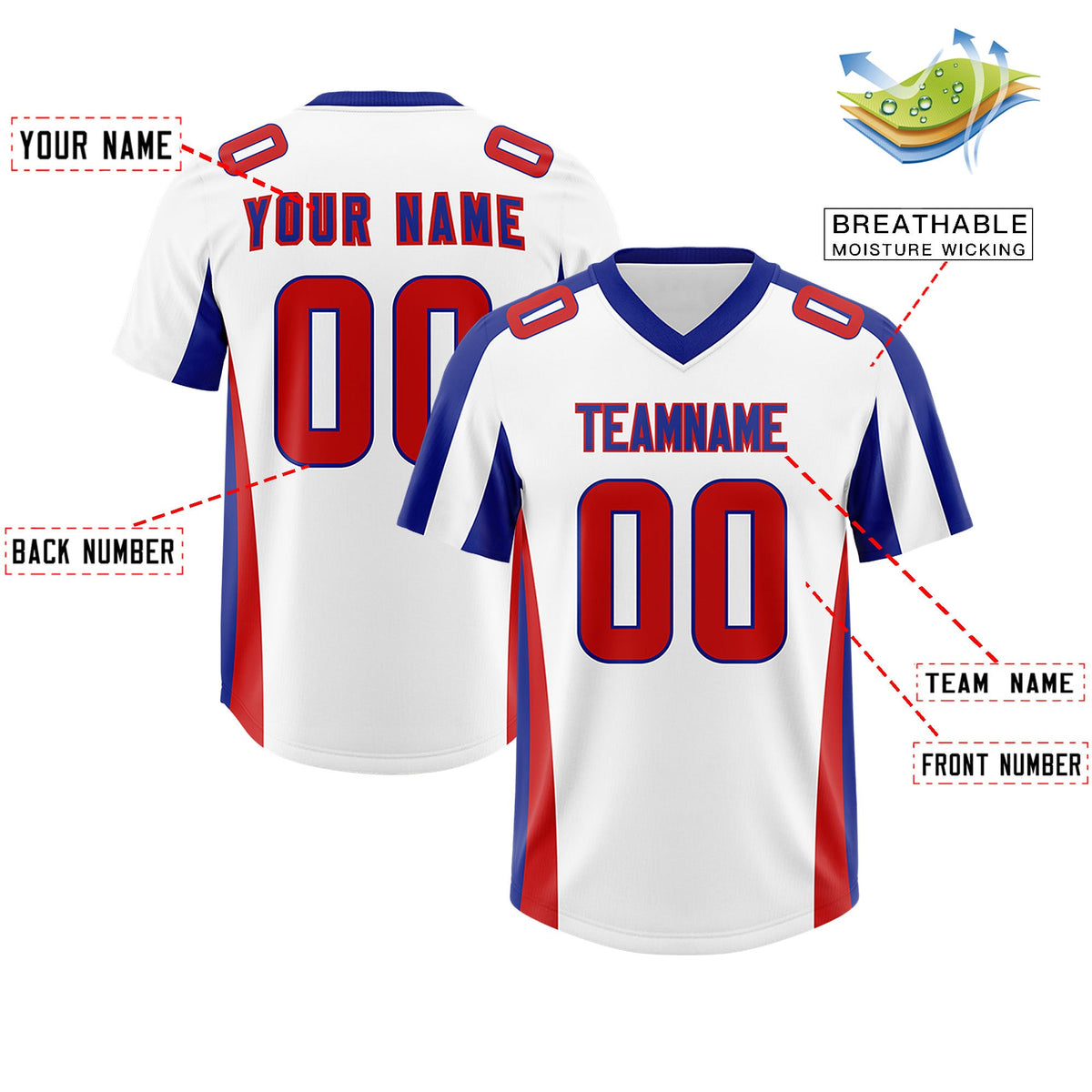 Custom White Royal Side Stripe Pattern Authentic Football Jersey