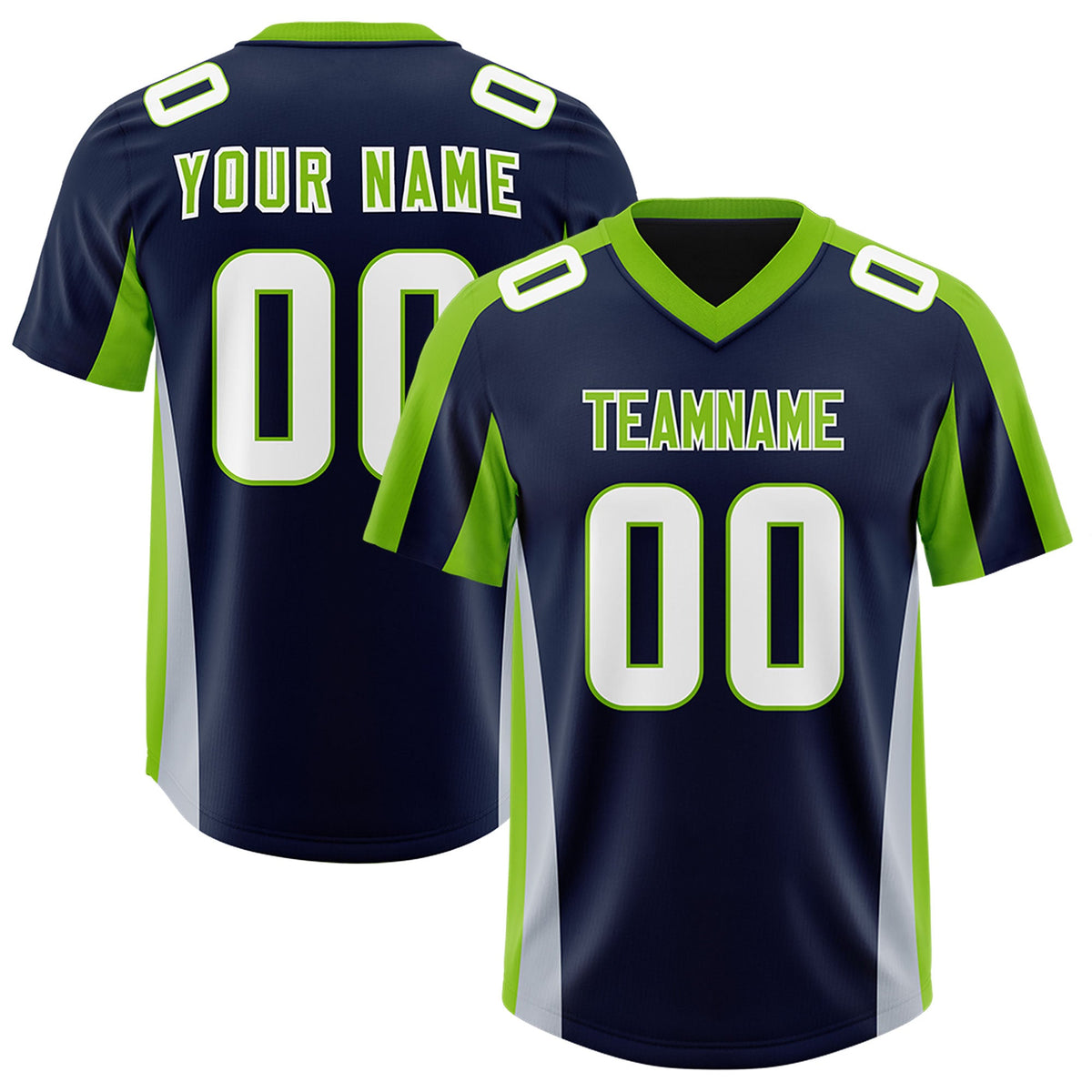 Custom Navy Neon Green Side Stripe Pattern Authentic Football Jersey