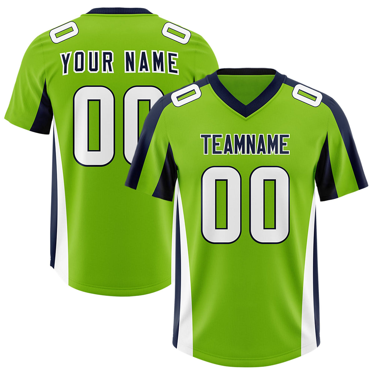 Custom Neon Green Navy Side Stripe Pattern Authentic Football Jersey