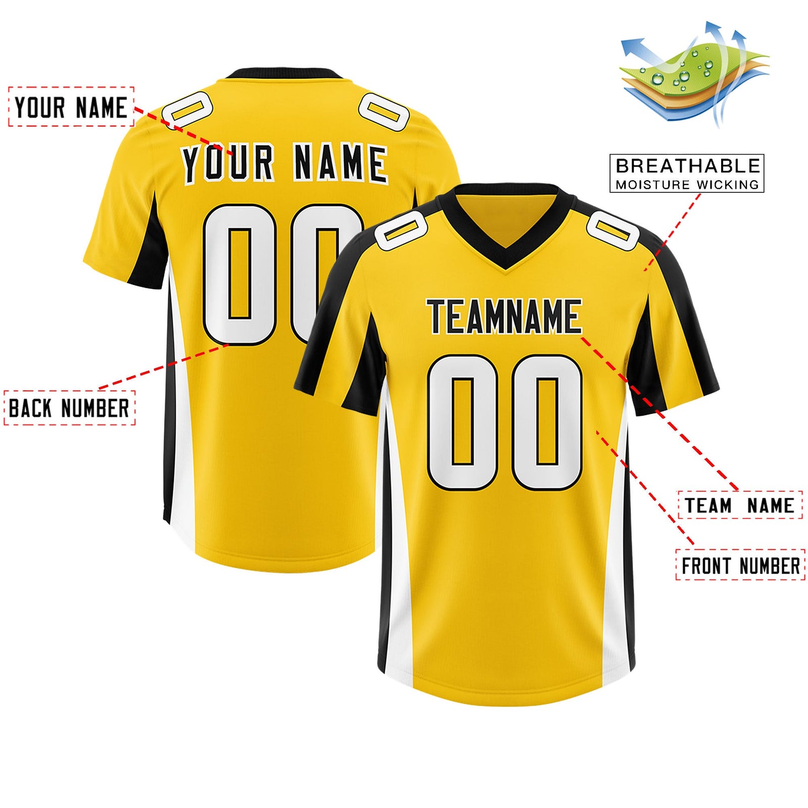 Custom Gold Black Side Stripe Pattern Authentic Football Jersey