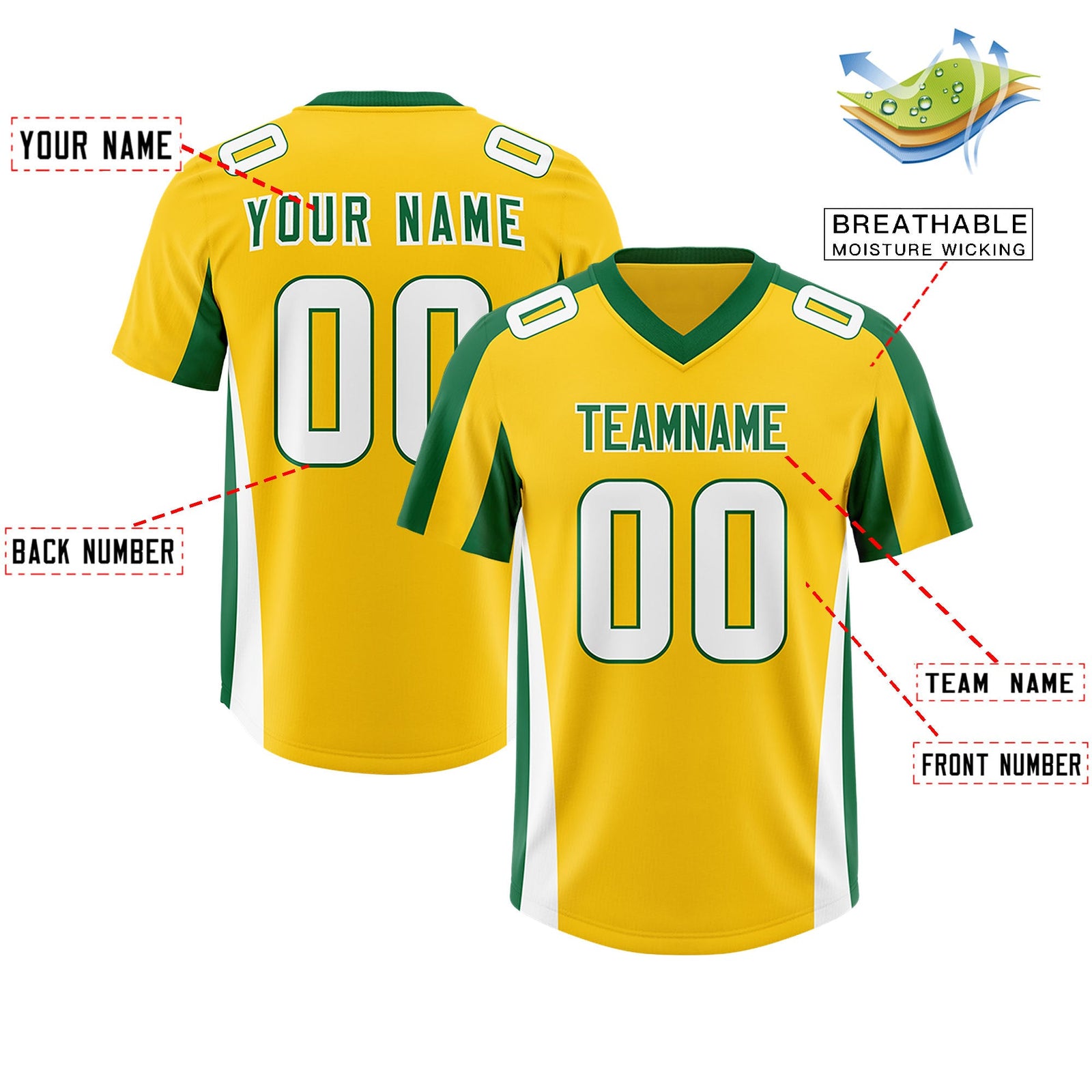 Custom Gold Kelly Green Side Stripe Pattern Authentic Football Jersey