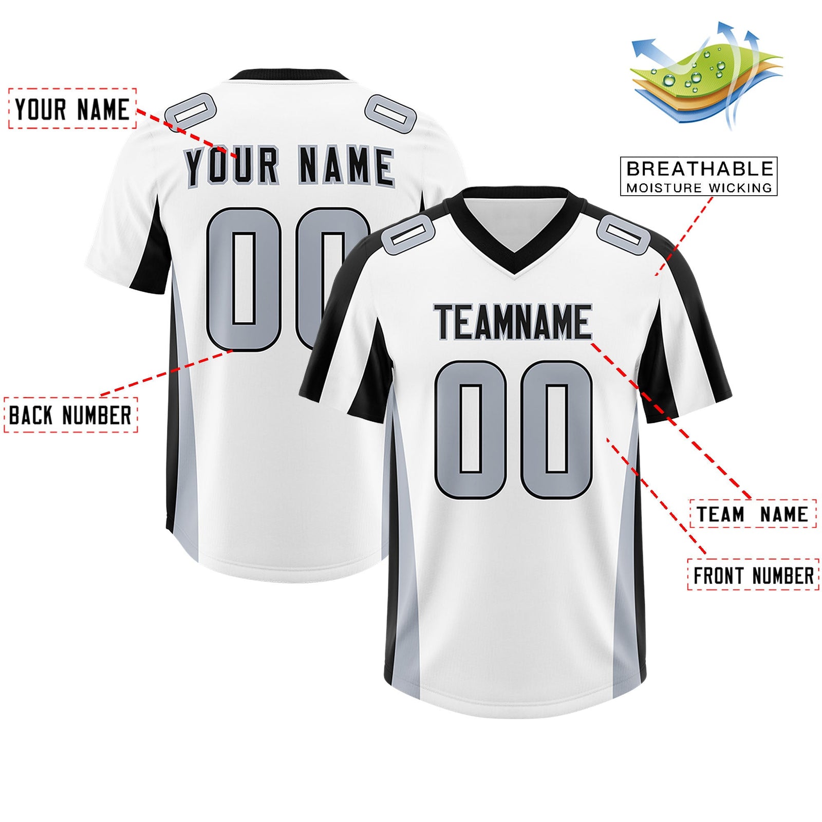 Custom White Black Side Stripe Pattern Authentic Football Jersey