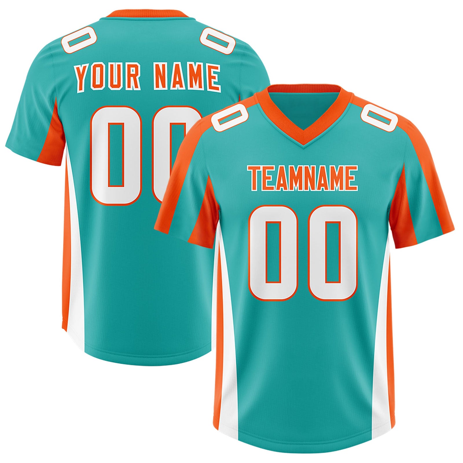 Custom Aqua Orange Side Stripe Pattern Authentic Football Jersey