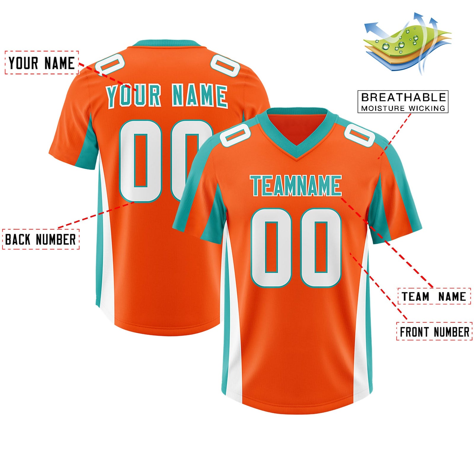 Custom Orange Aqua Side Stripe Pattern Authentic Football Jersey