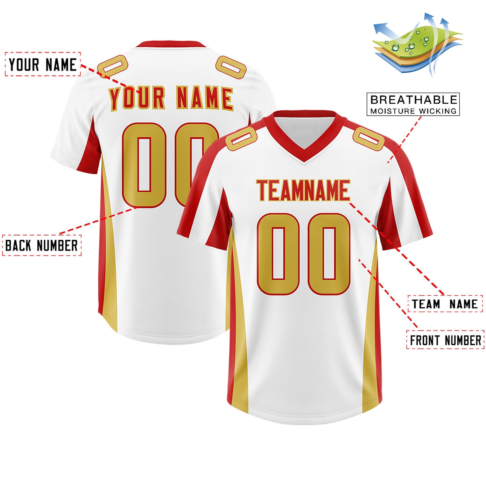 Custom White Red Side Stripe Pattern Authentic Football Jersey