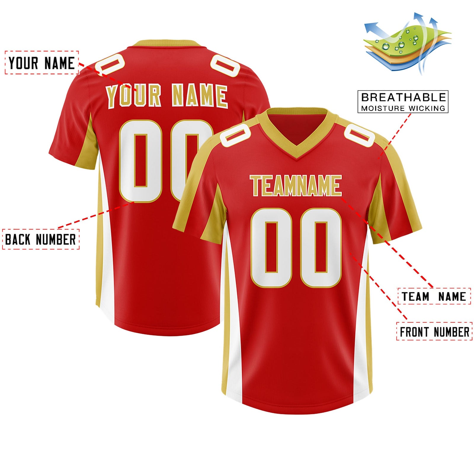 Custom Red Old Gold Side Stripe Pattern Authentic Football Jersey